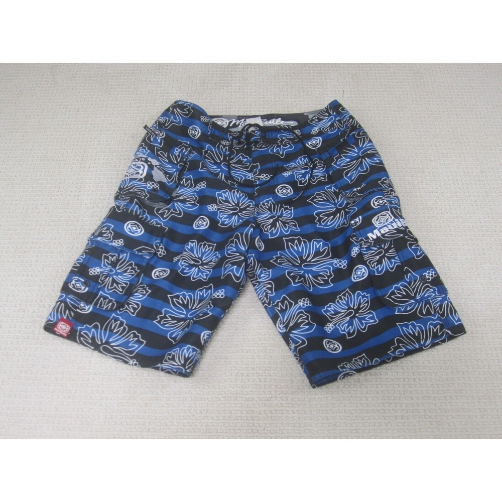 Maui Built Shorts Mens 30 Blue Black Swim Trunks Swimwear Floral Print Board Rec